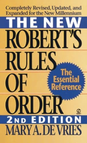 Book cover for The New Robert's Rules of Order: Completely Revised, Updated, and Expanded for the New Millennium by De Vries, Mary A.