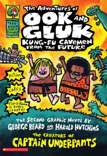 Book cover for The Adventures of Ook and Gluk: Kung Fu Cavemen from the Future (Captain Underpants) by Pilkey, Dav