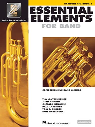 Book cover for Essential Elements for Band – Baritone T.C. Book 1 with EEi Online Resources | Baritone Treble Clef Method Songbook and Sheet Music for School Band Students and Teachers | Comprehensive Band Method by Various