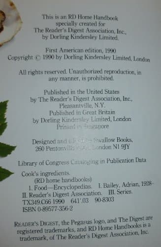 Book cover for Cook's Ingredients (Rd Home Handbooks) by Editors of Reader's Digest