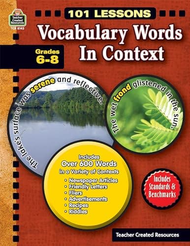 Book cover for Vocabulary Words in Context: Grade 6-8 (101 Lessons) by Teacher Created Resources, Margaret