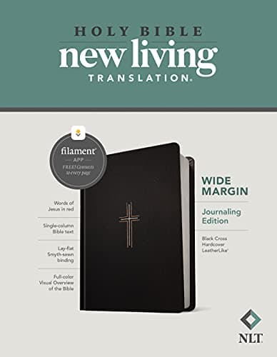Book cover for NLT Wide Margin Bible, Filament Enabled (Hardcover LeatherLike, Black Cross, Red Letter) by Tyndale