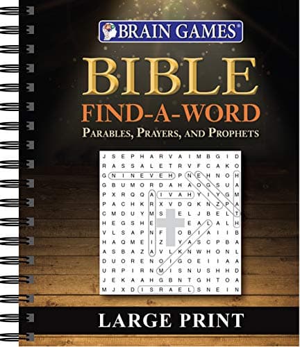 Book cover for Brain Games - Bible Find a Word: Parables, Prayers, and Prophets - Large Print by Publications International Ltd.