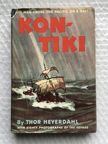 Book cover for KON-TIKI: Across the Pacific by Raft [ Fourteenth Printing, October, 1951 ] (A Theory, An Expedition is Born, To South America, Halfway, Across the Pacific, To the South Sea Islands, Among Polynesians) by Rand McNally & Company